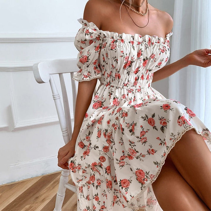 Gebloemde midi-jurk met pofmouwen in vintage stijl - Julieta