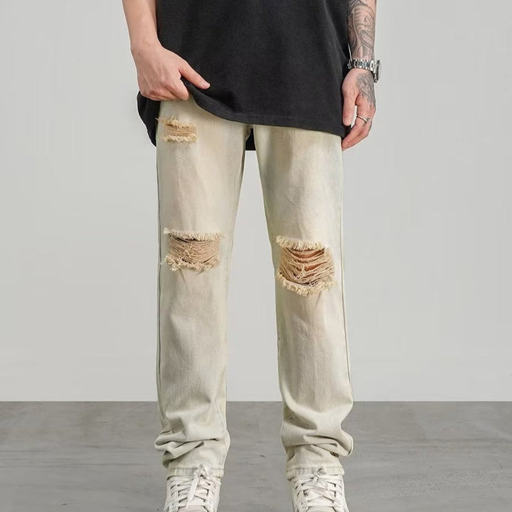 Recht gesneden jeans van gescheurd denim voor heren - Gael