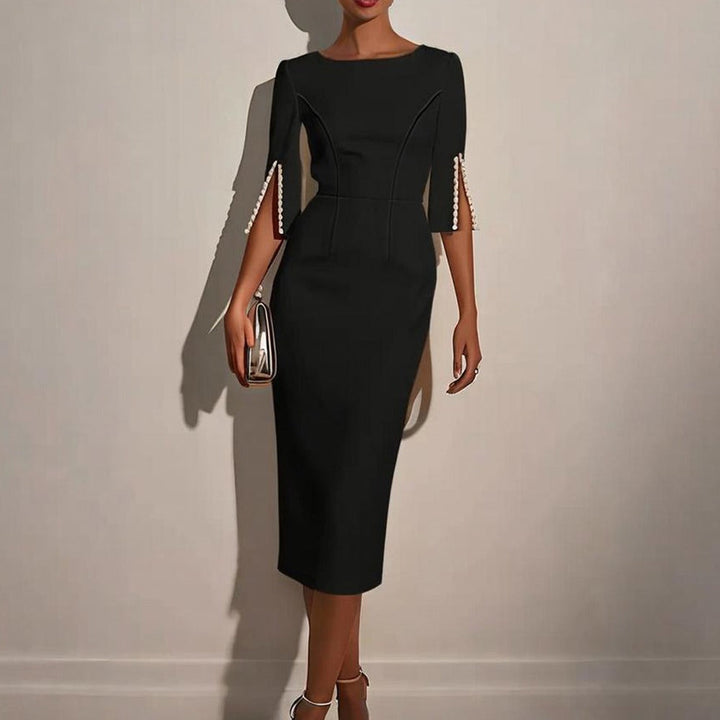 Elegante dames midi-jurk met pareldetail - Amaia