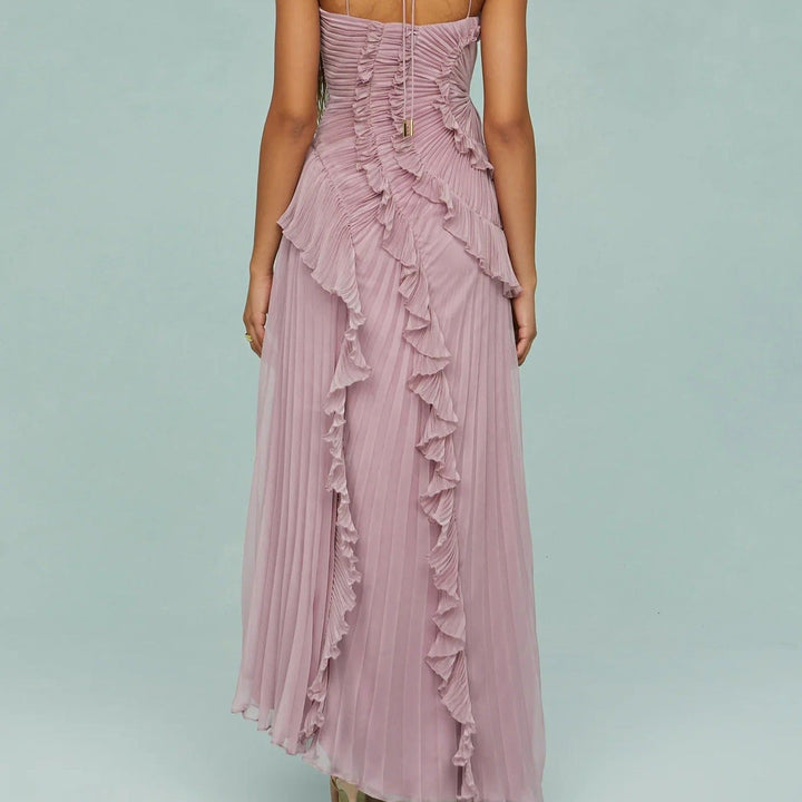 Elegante asymmetrische geplooide chiffon lange jurk - Violet