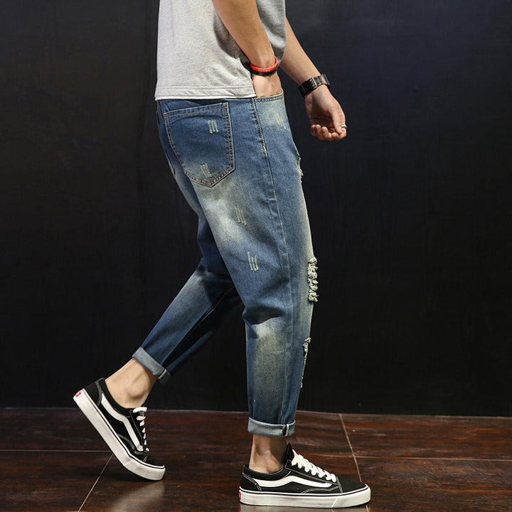 Rechte herenjeans met een gescheurd versleten effect - David