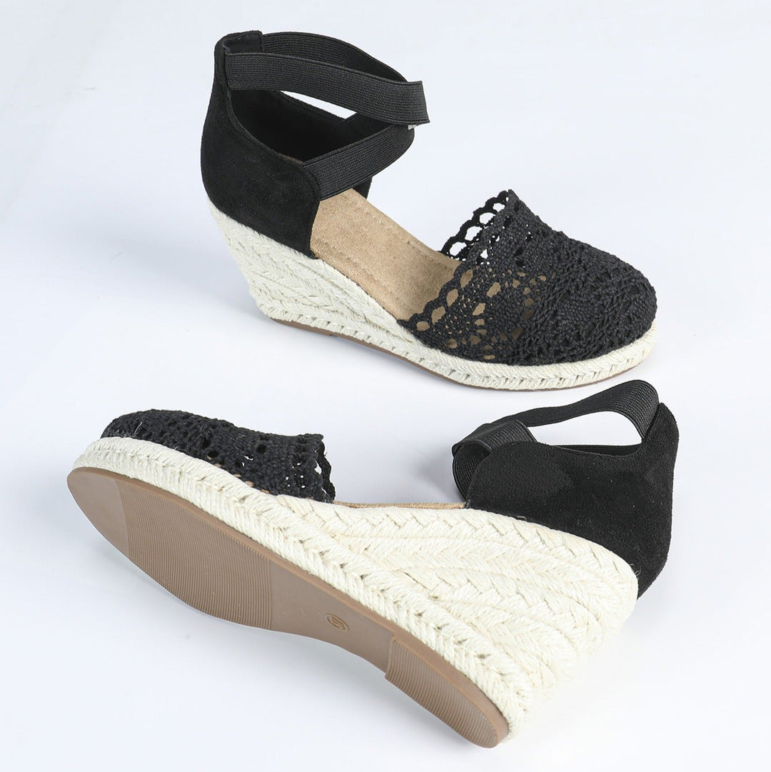 Espadrilles voor dames handgemaakt kant met jute sleehak - Camila