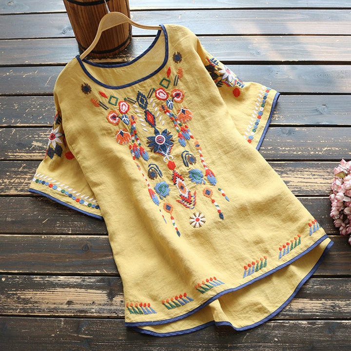 Geborduurde damesblouse met korte mouwen - Britanny