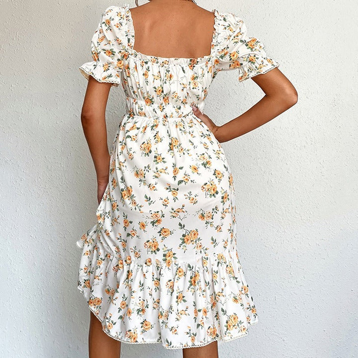 Gebloemde midi-jurk met pofmouwen in vintage stijl - Julieta
