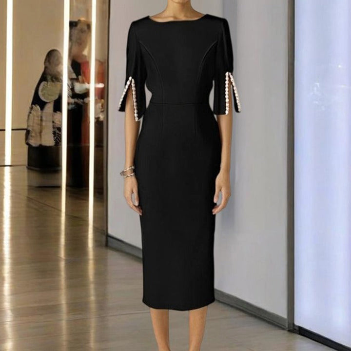 Elegante dames midi-jurk met pareldetail - Amaia