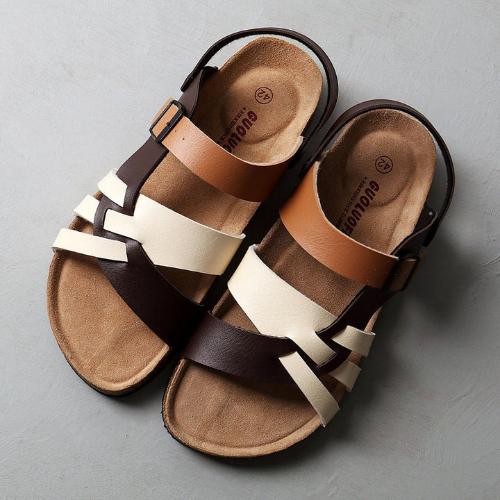 Lederen herensandalen in Romeinse stijl met gekruiste banden - Bastien