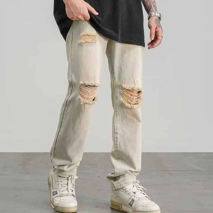Recht gesneden jeans van gescheurd denim voor heren - Gael