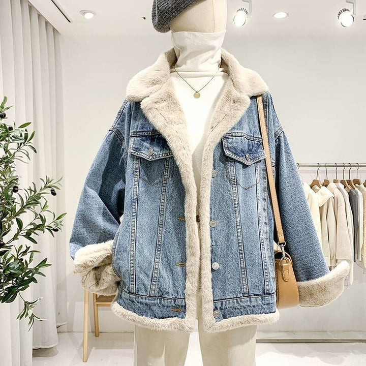 Damesjas van oversized denim met fleecevoering - Maelis