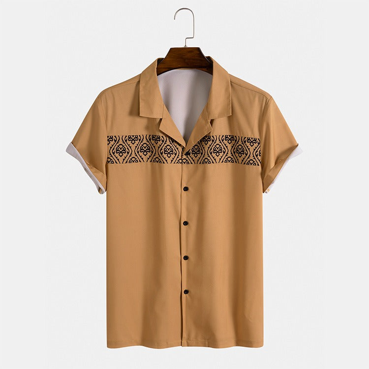 Heren casual overhemd met korte mouwen en geometrisch borduursel - Sven