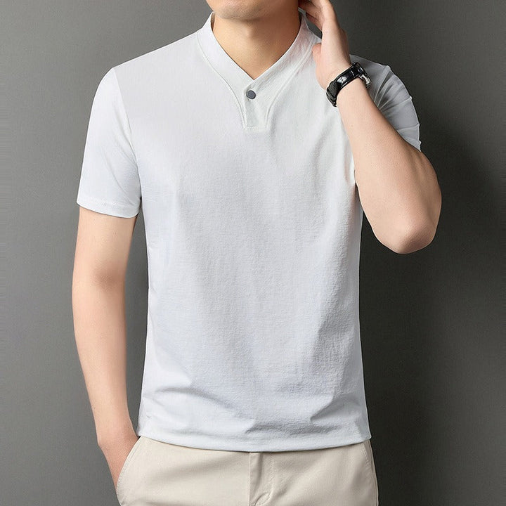 Heren-T-shirt in stretchkatoen met maokraag - Adrien