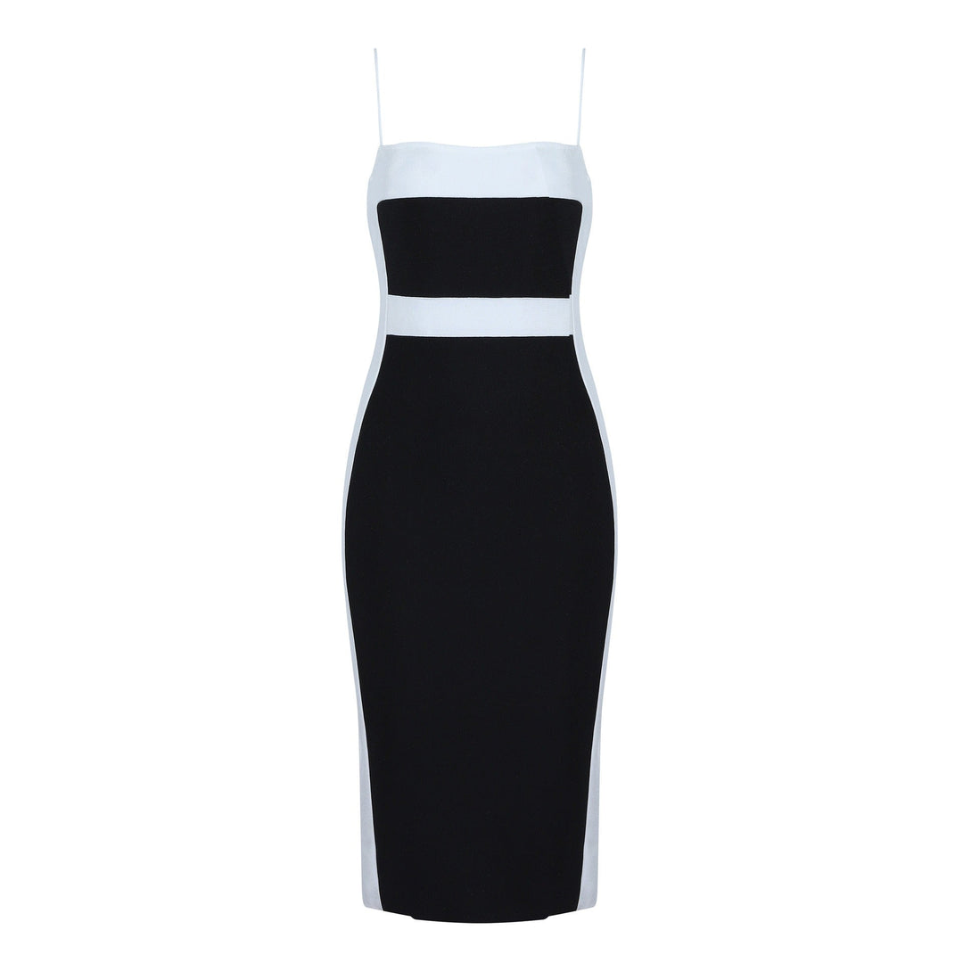 Dames midi-jurk met dunne bandjes en tweekleurig design - Teresa