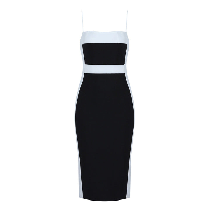 Dames midi-jurk met dunne bandjes en tweekleurig design - Teresa