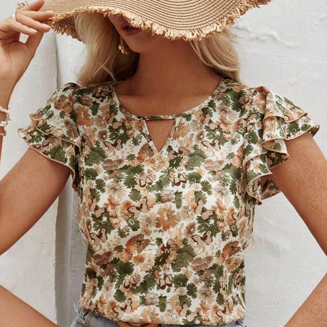 Damesblouse met korte mouwen en ruches - Nelly