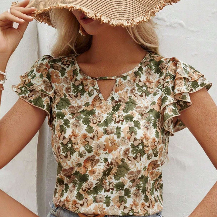 Damesblouse met korte mouwen en ruches - Nelly