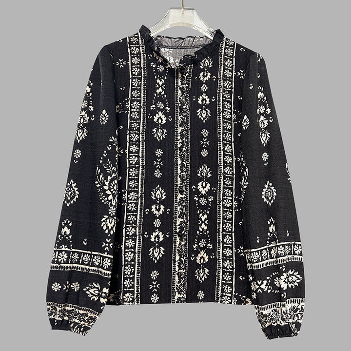 Katoenen damesblouse geborduurd in bohemienstijl - Solène
