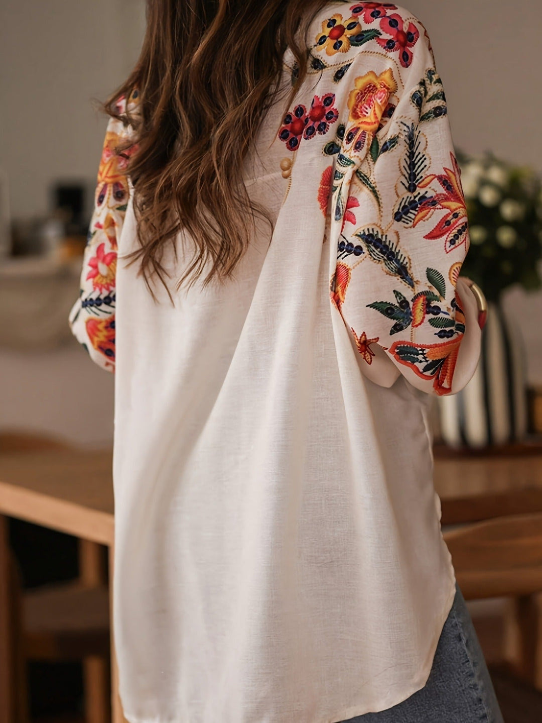 Katoenen damesblouse met bloemenborduursel in bohemian stijl - Almudena