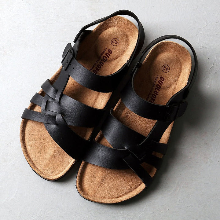 Lederen herensandalen in Romeinse stijl met gekruiste banden - Bastien