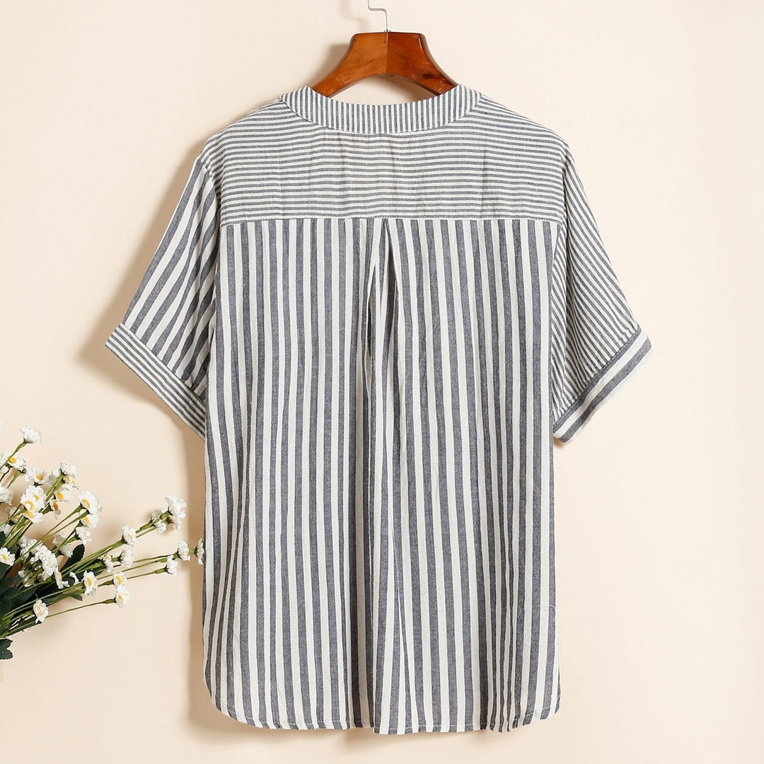 Damesblouse met blokstrepen en V-hals - Noelia