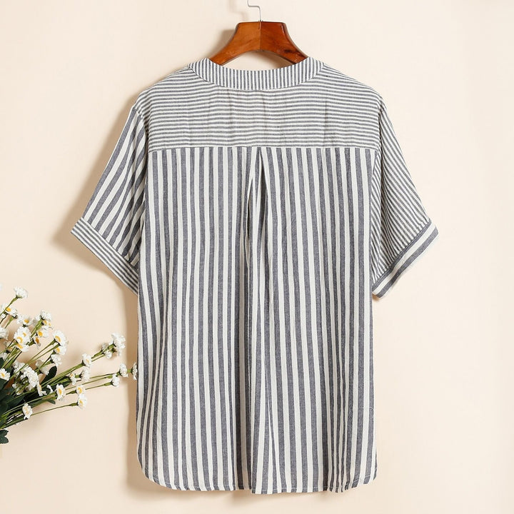 Damesblouse met blokstrepen en V-hals - Noelia