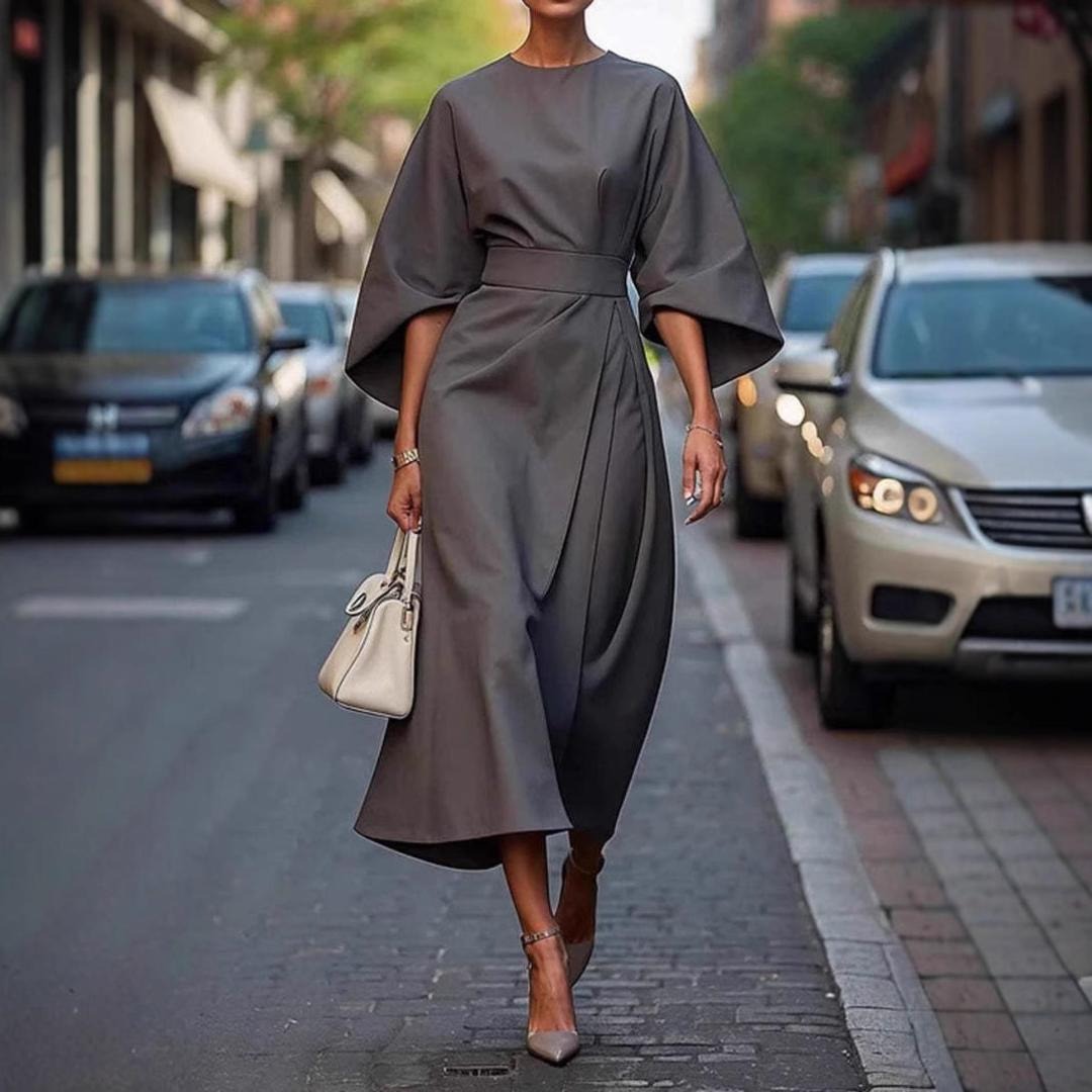 Damesjurk vleermuismouw lang elegant met ceintuur - Nekta