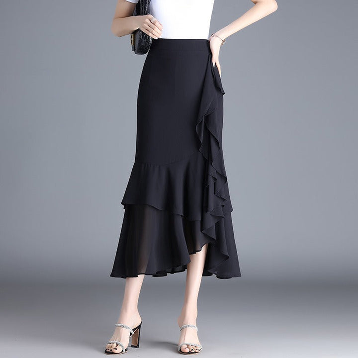 Dames midirok in chiffon met dierenprint en ruches - Renata