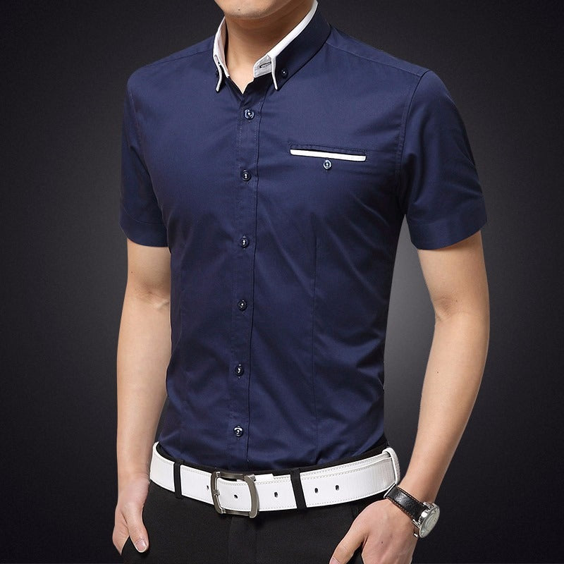 Katoenen herenoverhemd met korte mouwen slim fit - Adrien