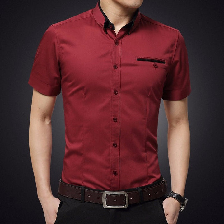 Katoenen herenoverhemd met korte mouwen slim fit - Adrien