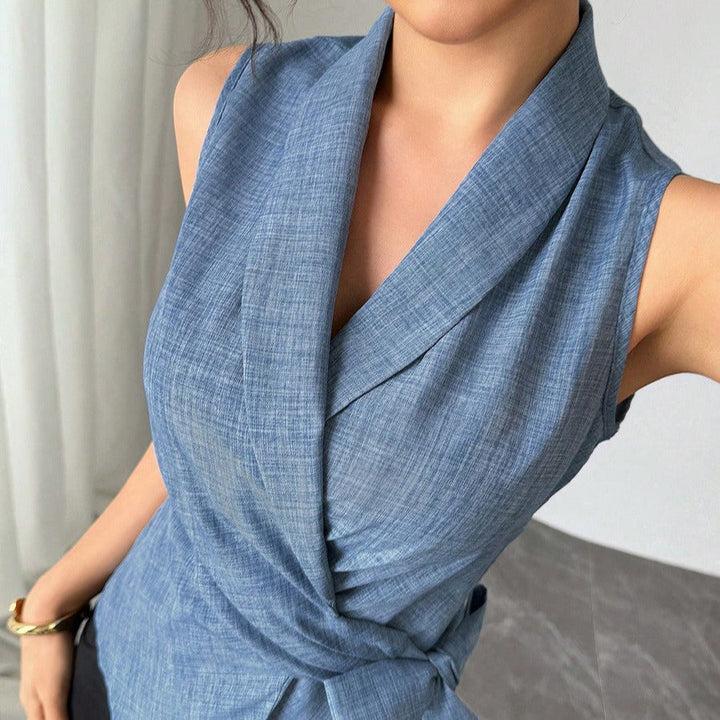Damesmouwloze linnen overhemdblouse in getailleerde stijl - Elvira