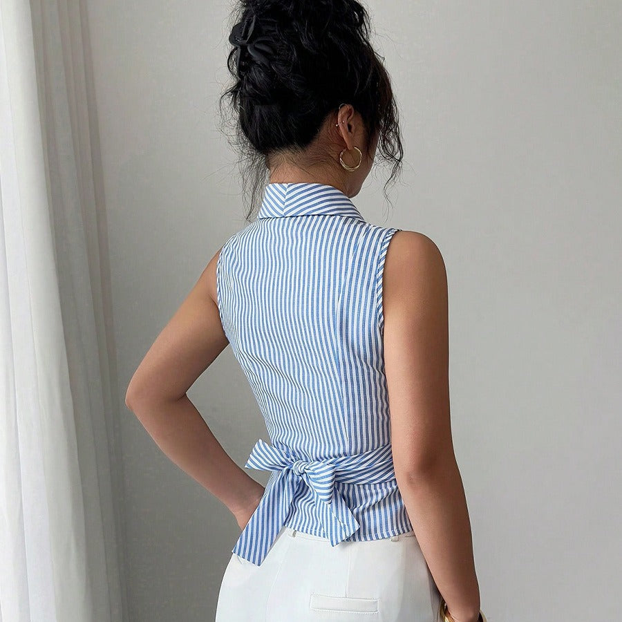 Damesblouse zonder mouwen met gekruiste strepen - Renata