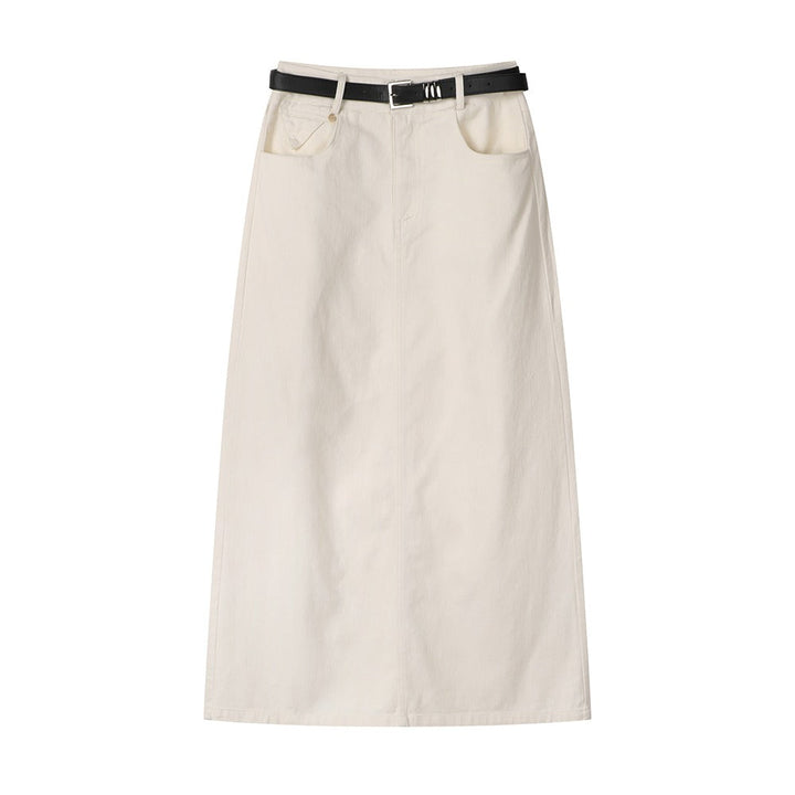 Rechte midirok met hoge taille en riem - Keira