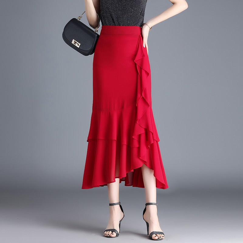 Dames midirok in chiffon met dierenprint en ruches - Renata
