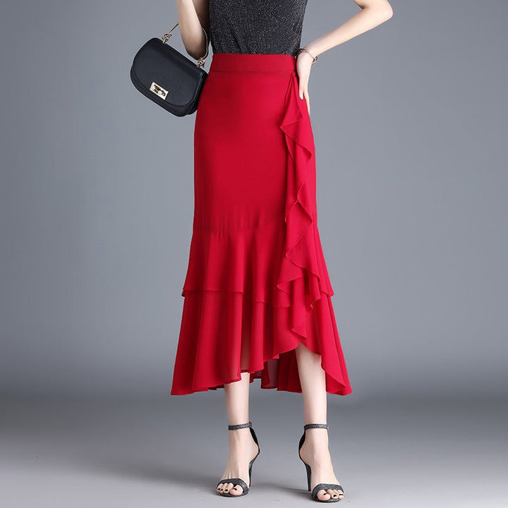 Dames midirok in chiffon met dierenprint en ruches - Renata