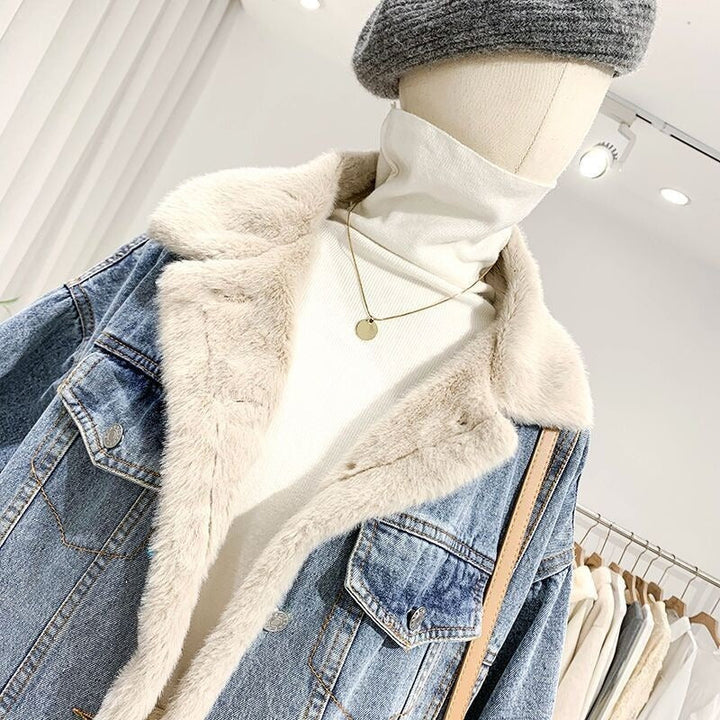 Damesjas van oversized denim met fleecevoering - Maelis