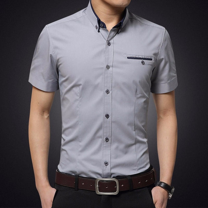 Katoenen herenoverhemd met korte mouwen slim fit - Adrien