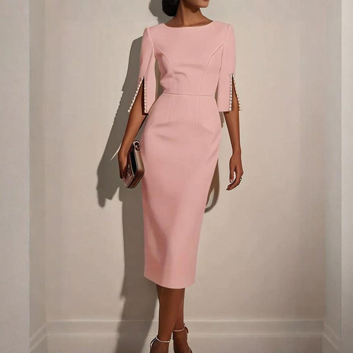 Elegante dames midi-jurk met pareldetail - Amaia