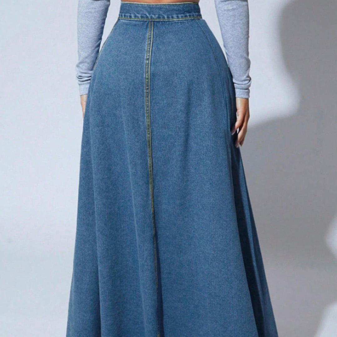 Lange damesrok met hoge taille en knopen - Martha