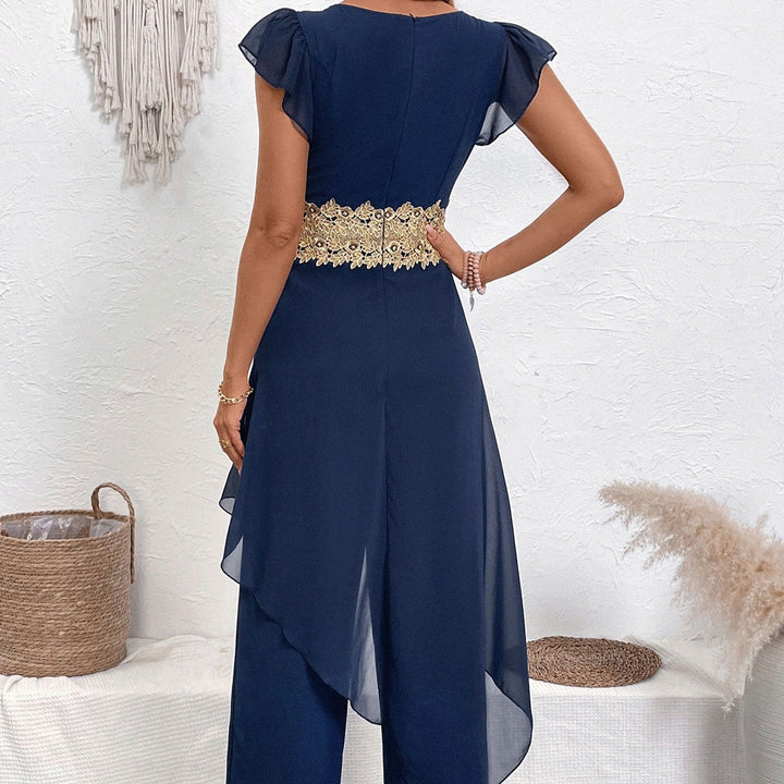 Lange jumpsuit voor dames in chiffon met elegant bloemenkant - Julieta