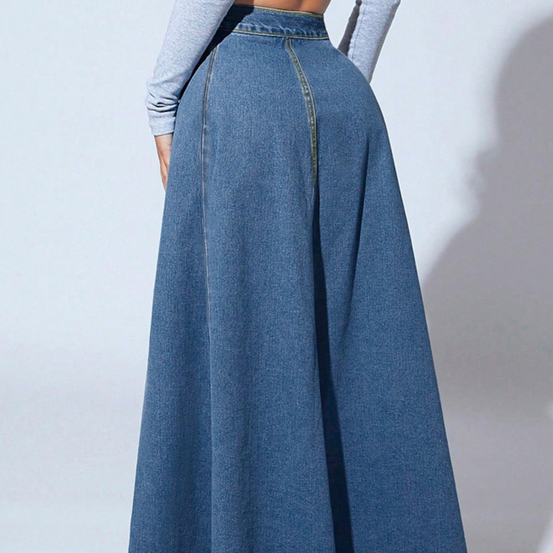 Lange damesrok met hoge taille en knopen - Martha