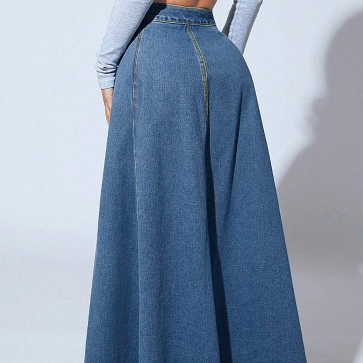 Lange damesrok met hoge taille en knopen - Martha
