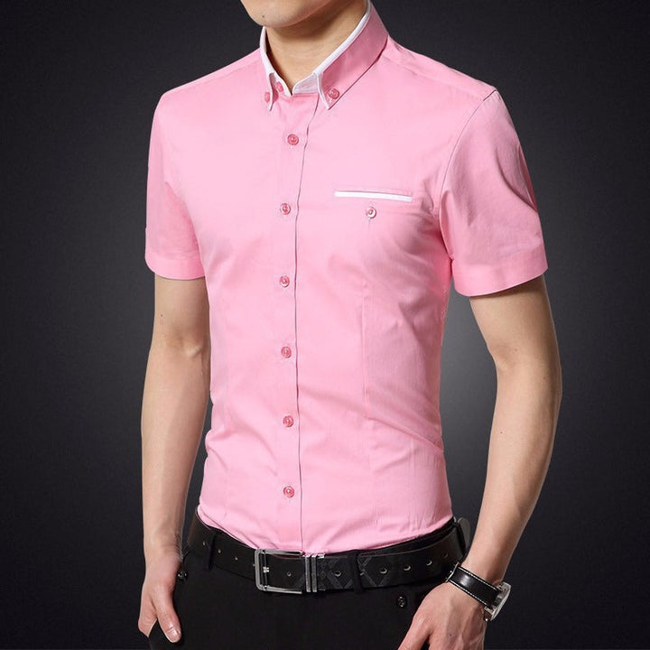 Katoenen herenoverhemd met korte mouwen slim fit - Adrien