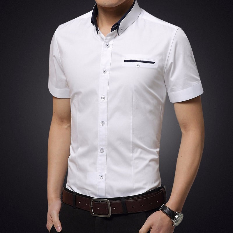 Katoenen herenoverhemd met korte mouwen slim fit - Adrien