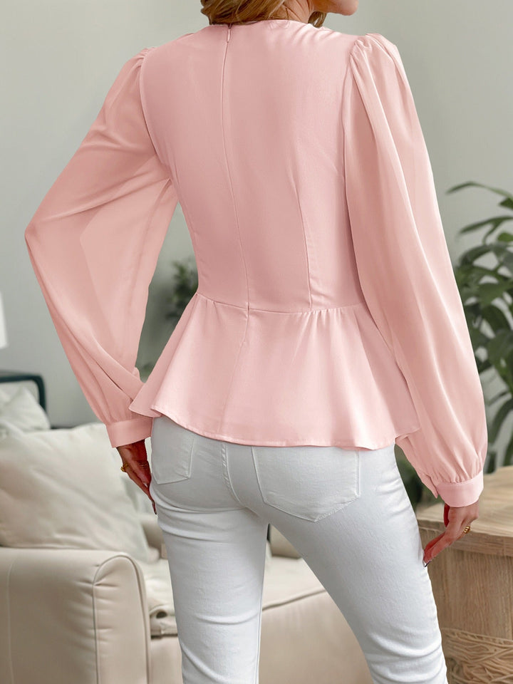 Damesblouse met driedimensionale bloem peplum stijl chiffon - Emilia