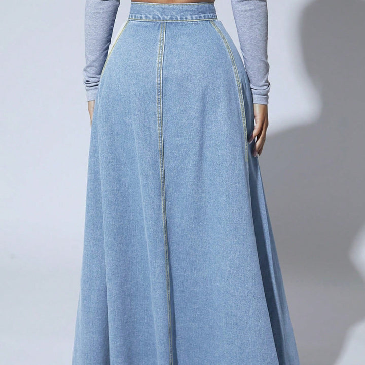 Lange damesrok met hoge taille en knopen - Martha