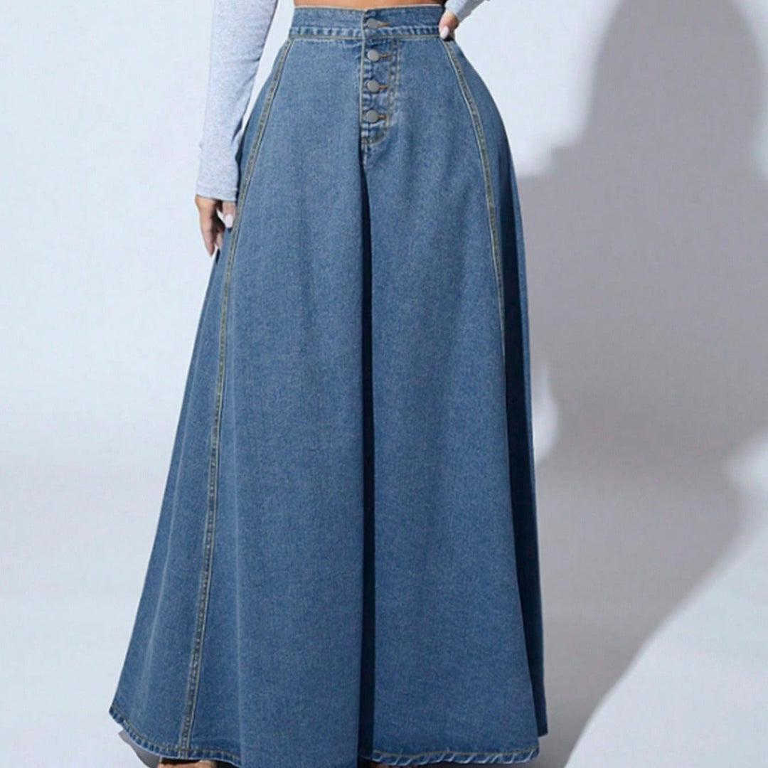 Lange damesrok met hoge taille en knopen - Martha