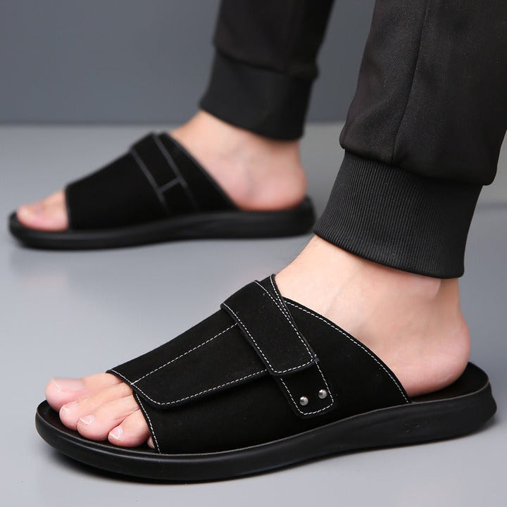 Heren sandalen van splitleer met open teen en brede band - Jose
