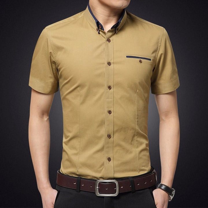Katoenen herenoverhemd met korte mouwen slim fit - Adrien