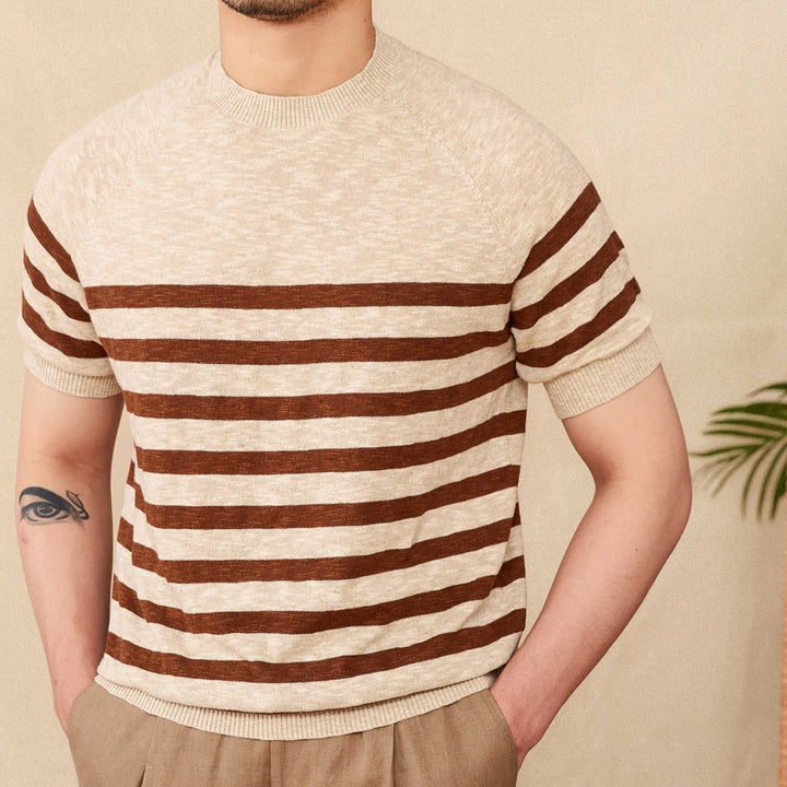 Heren-T-shirt met horizontale strepen in fijn breisel - Benoît