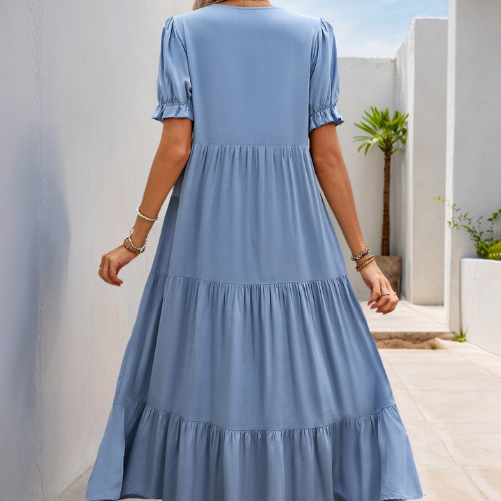 Dames midi-jurk met decoratieve vloeiende knopen - Natalia