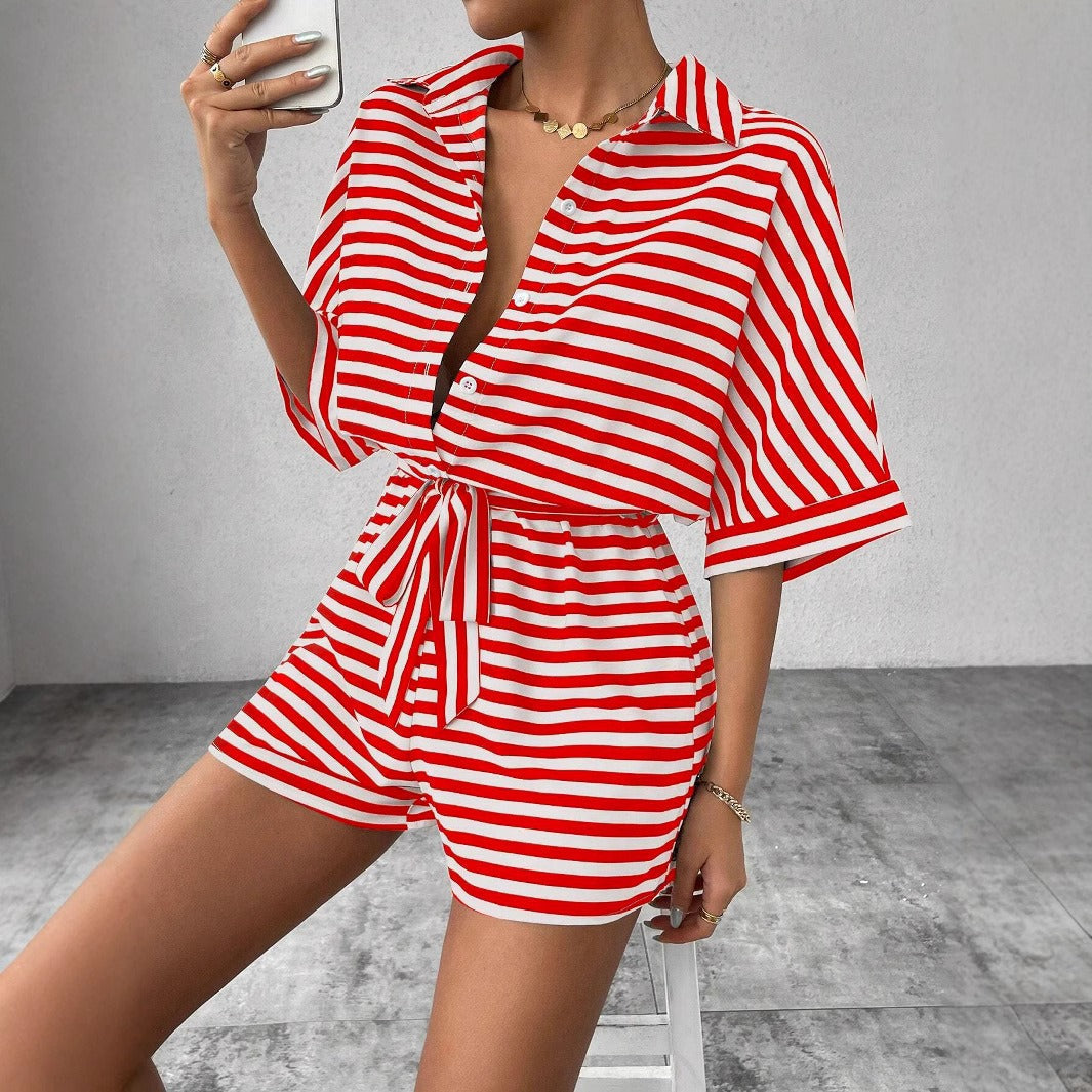 Shirt korte jumpsuit met horizontale strepen - Brisa