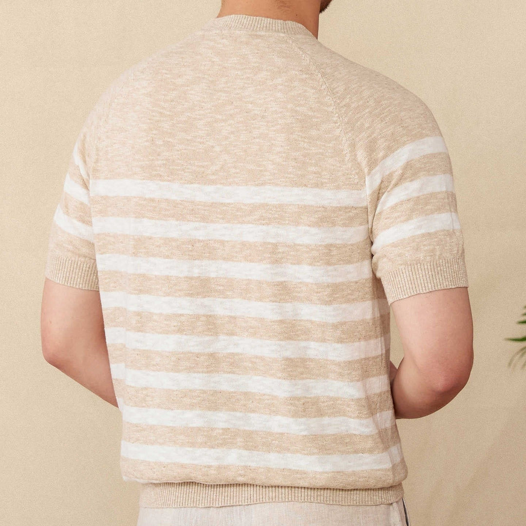 Heren-T-shirt met horizontale strepen in fijn breisel - Benoît